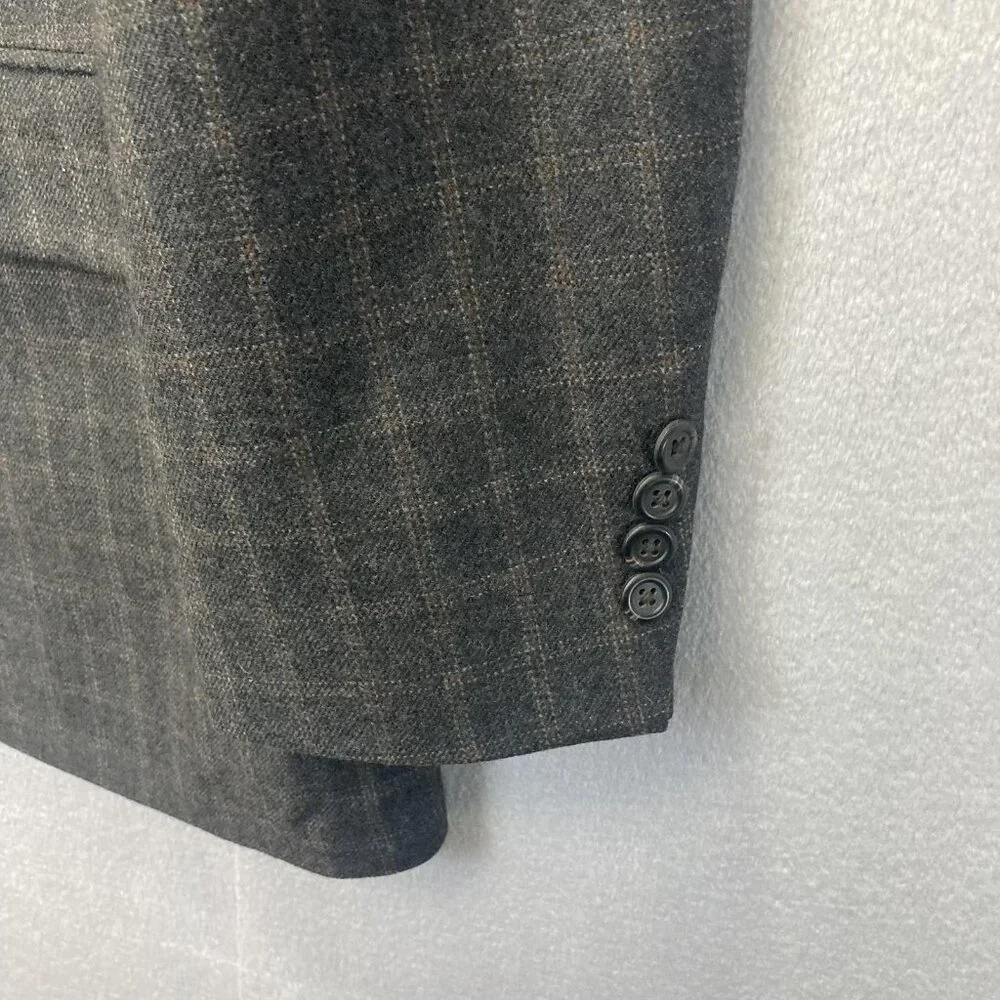 Lands' End 100% Lambswool‎ Blazer Jacket Mens 42 Long 42L Gray Plaid USA Made